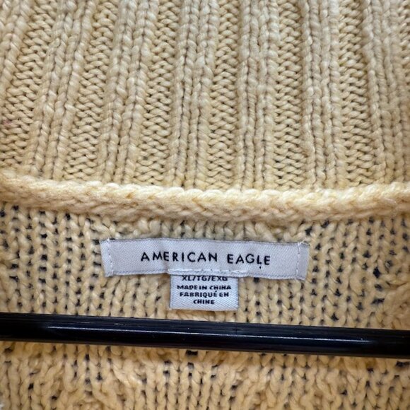 American Eagle Pale Yellow Cable Knit Sweater - Picture 3 of 5